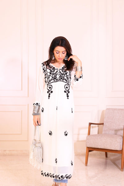 White Chikankari Straight Kurta