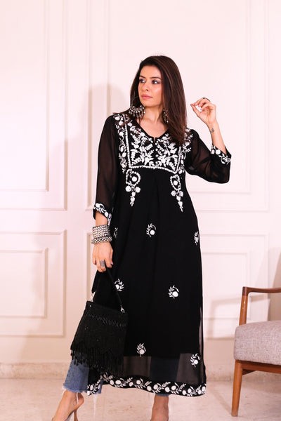 Black Chikankari Straight Kurta