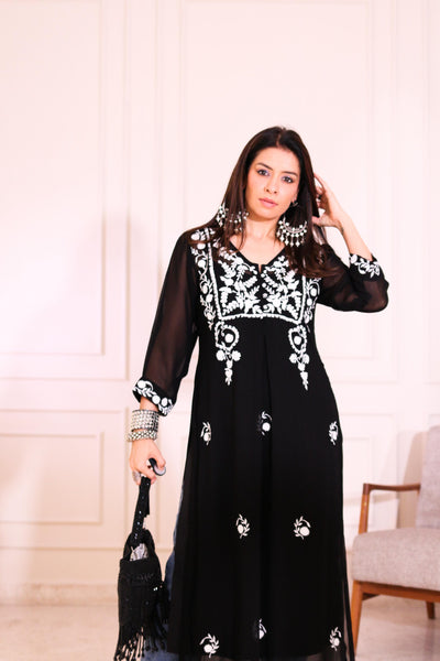 Black Chikankari Straight Kurta
