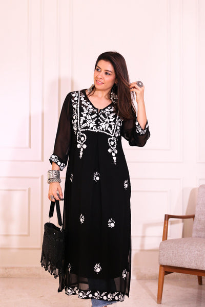 Black Chikankari Straight Kurta