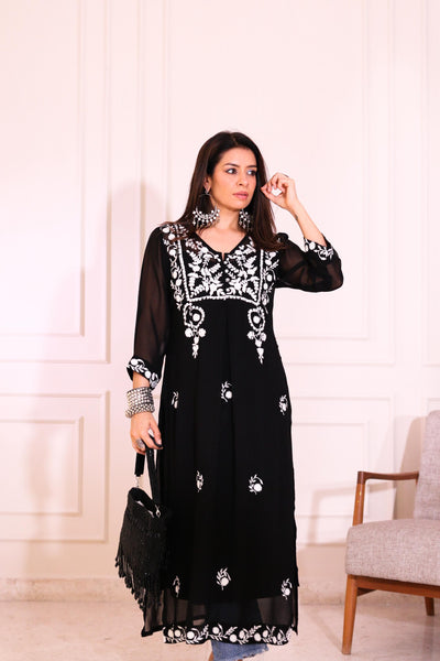 Black Chikankari Straight Kurta