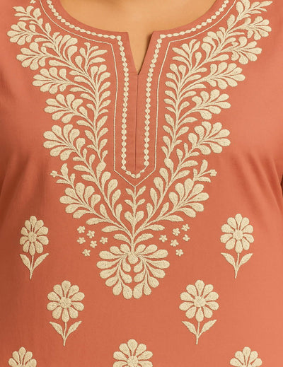 Dusty Rose Chikankari Straight Kurti