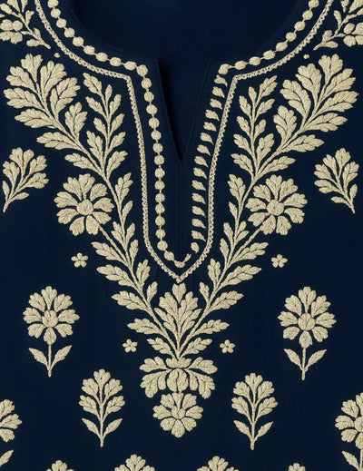 Navy Blue Chikankari Straight Kurti