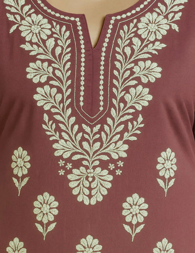 Mauve Chikankari Straight Kurti