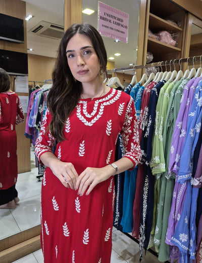 Red Chikankari Kurti