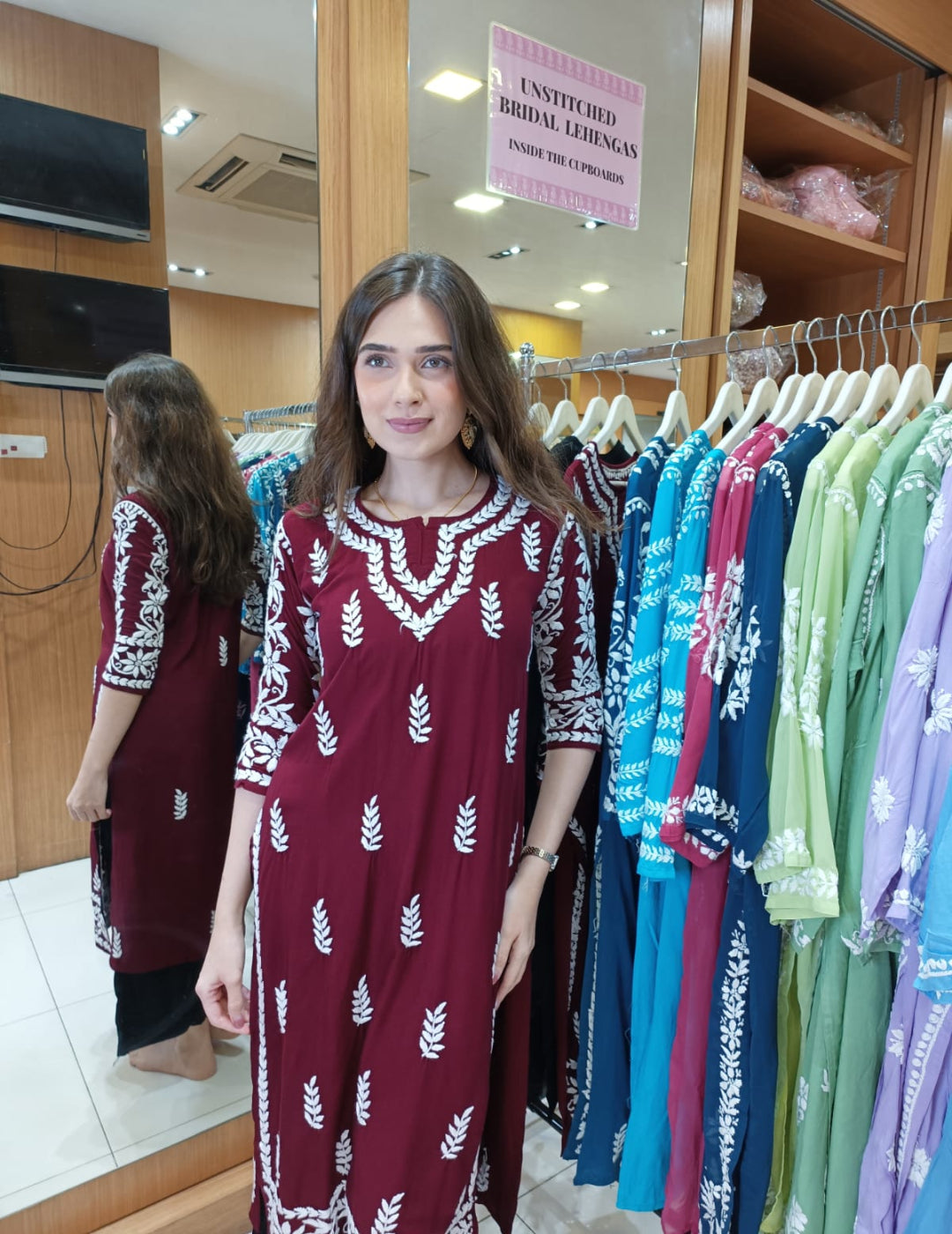Maroon Chikankari Kurti