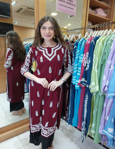 Maroon Chikankari Kurti