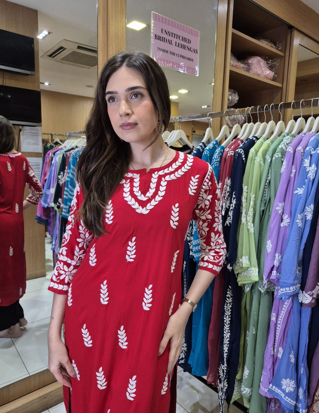 Red Chikankari Kurti