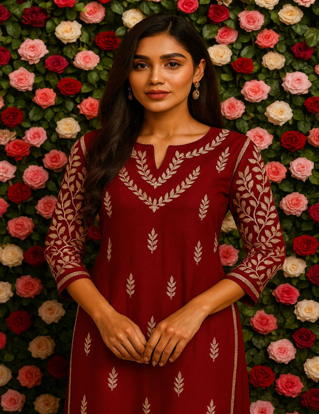 Maroon Chikankari Kurti