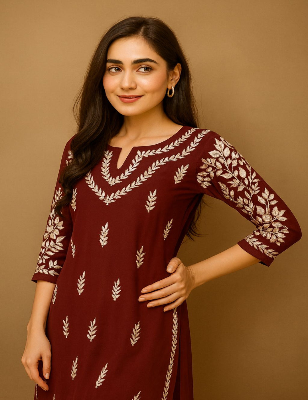 Maroon Chikankari Kurti