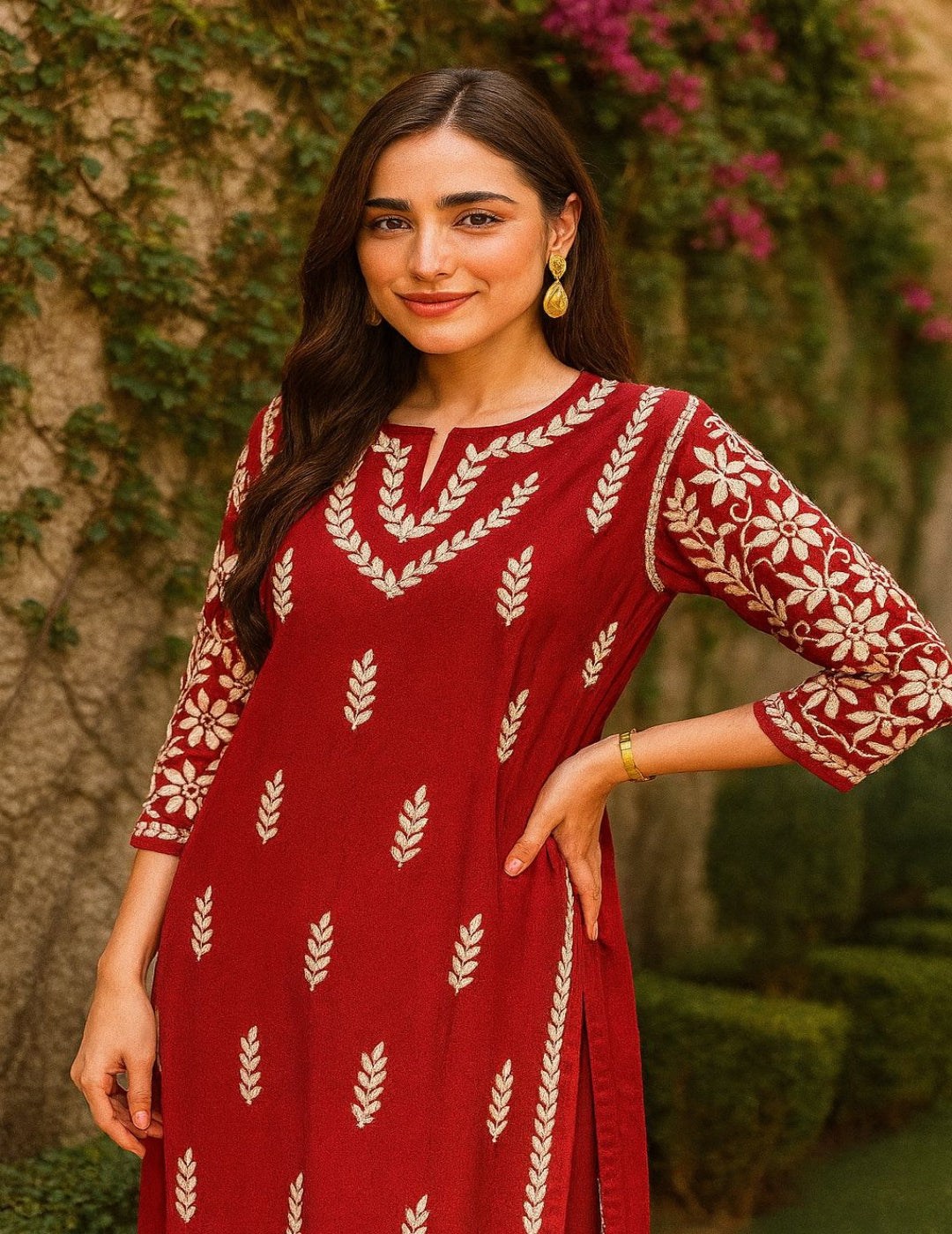 Red Chikankari Kurti