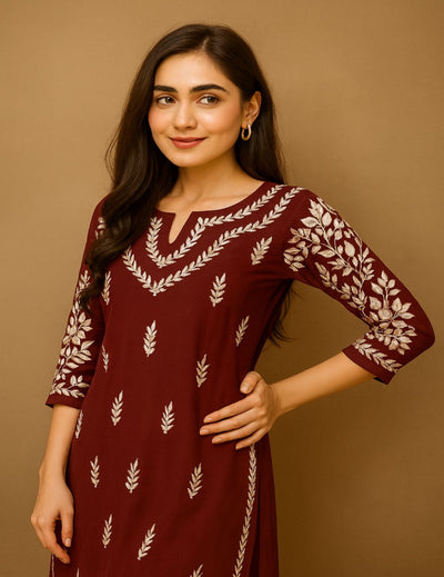 Maroon Chikankari Kurti