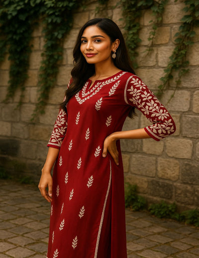 Red Chikankari Kurti