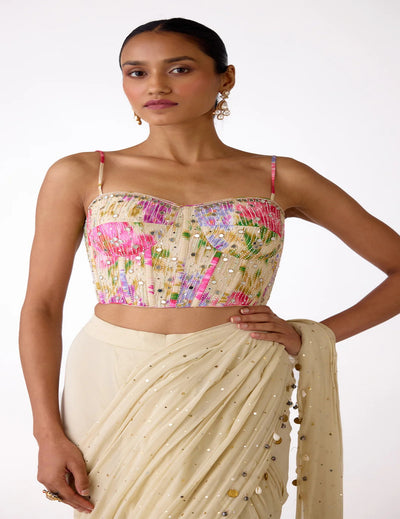 White Chiffon Embroidered Saree Set