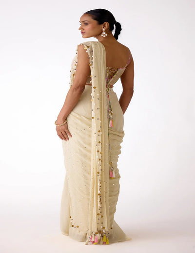 White Chiffon Embroidered Saree Set