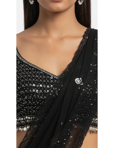 White Crepe Embroidered Lehenga Set