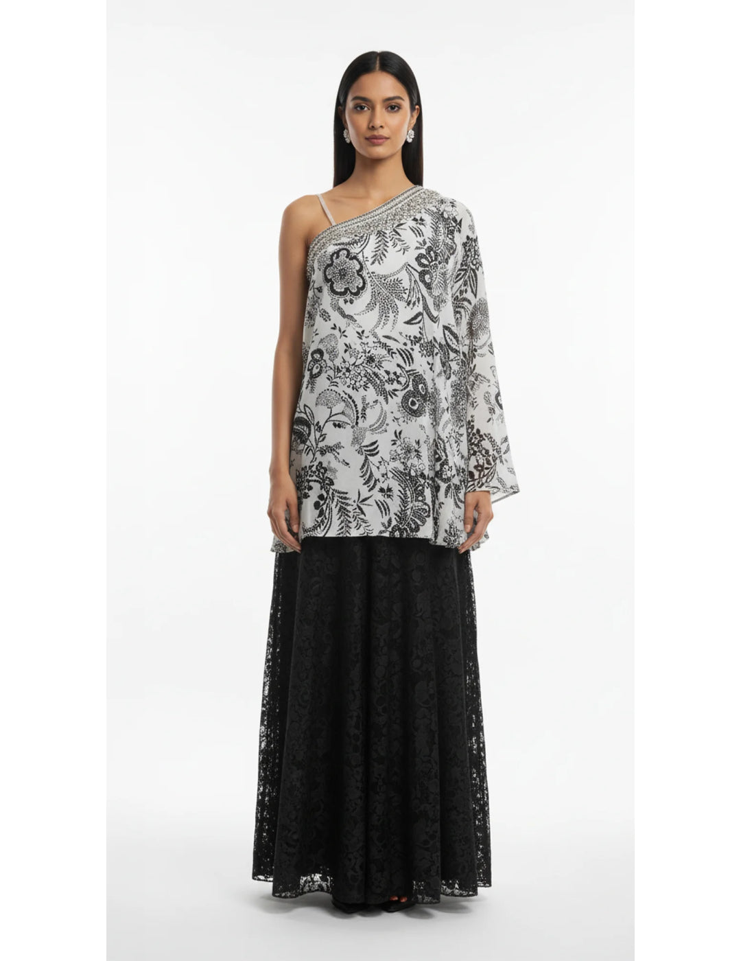 White Crepe Embroidered Sharara Set