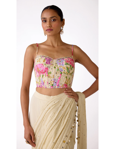 White Chiffon Embroidered Saree Set