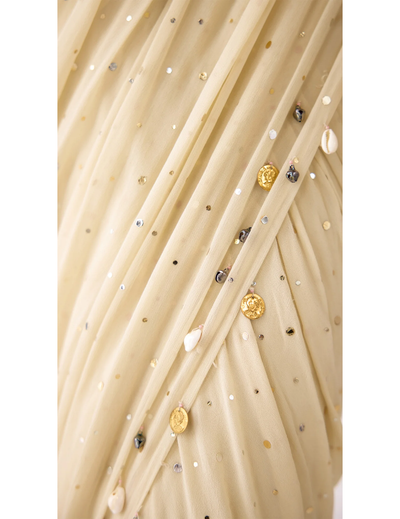 White Chiffon Embroidered Saree Set