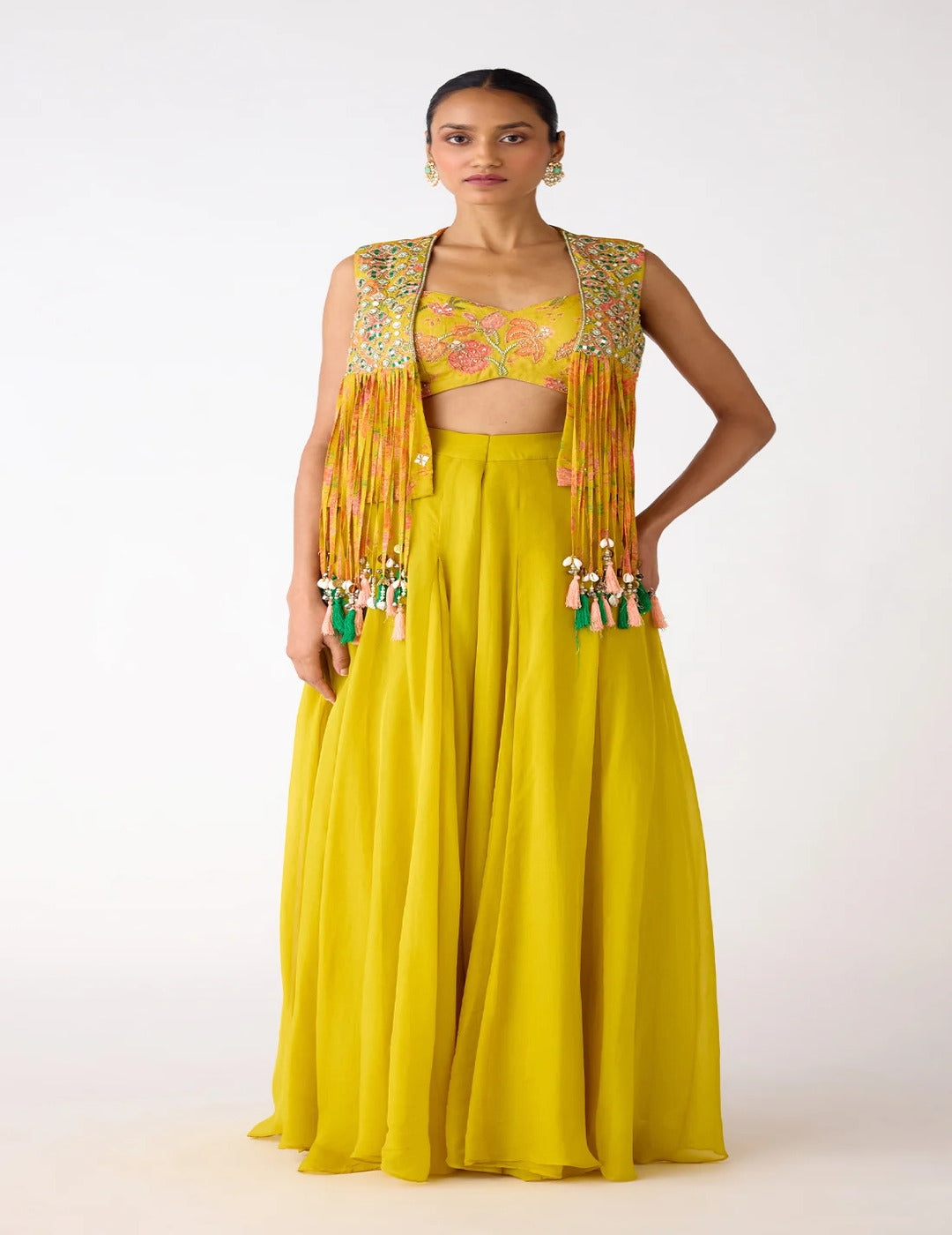 Yellow Organza Embroidered Sharara Set