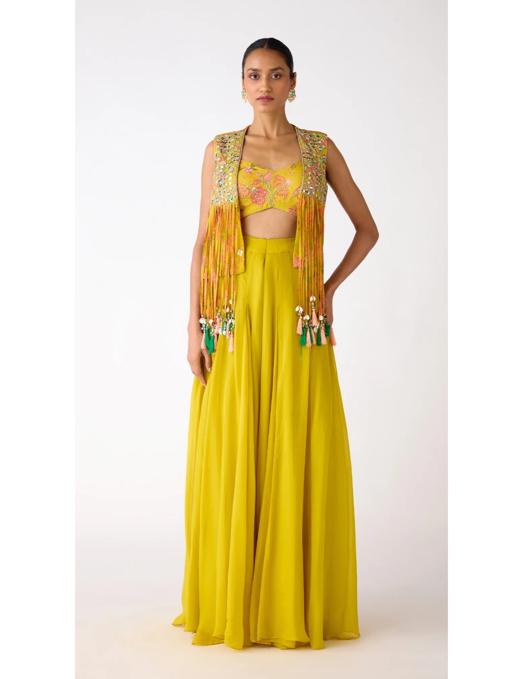 Yellow Organza Embroidered Sharara Set