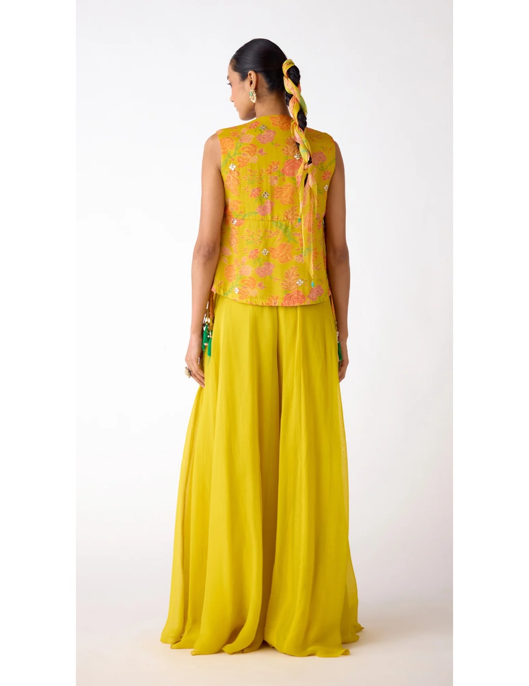 Yellow Organza Embroidered Sharara Set