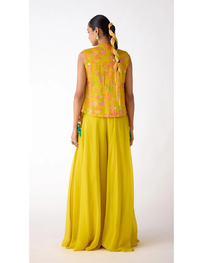 Yellow Organza Embroidered Sharara Set