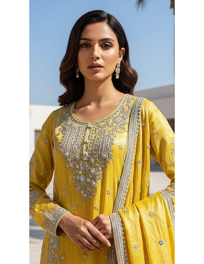 Yellow Tissue Embroidered Sharara Set
