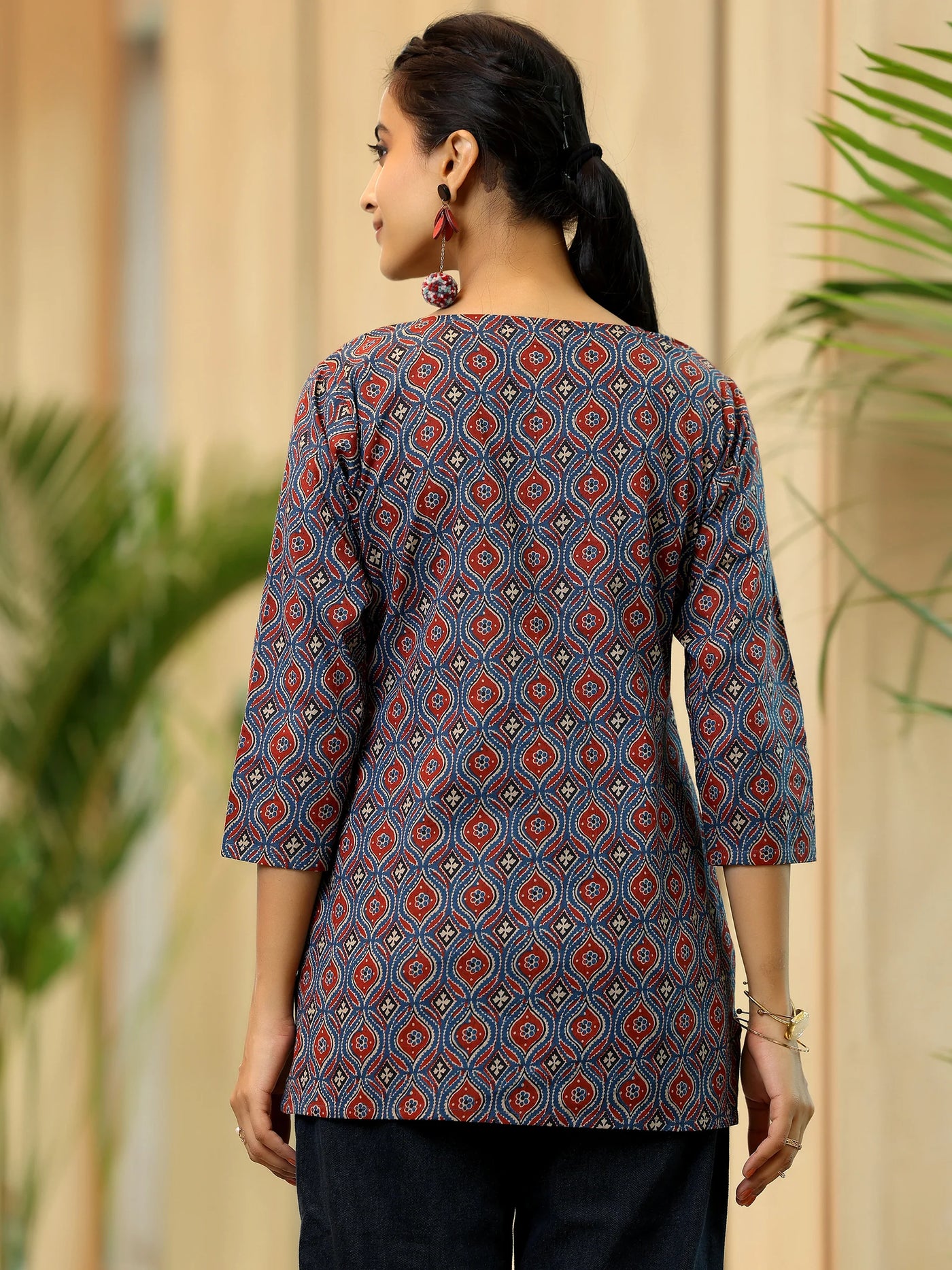 Navy blue printed short kurti