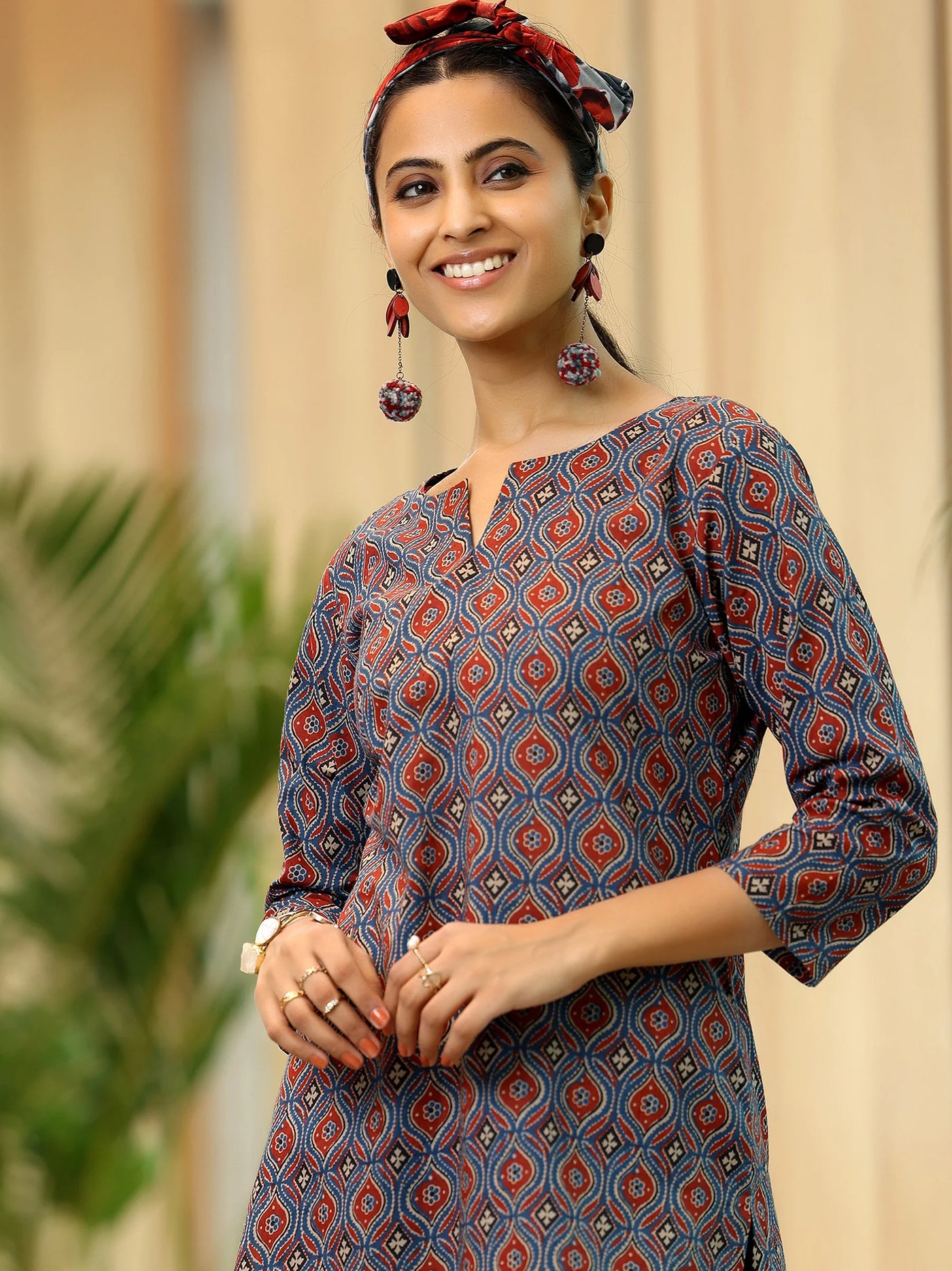 Navy blue printed short kurti