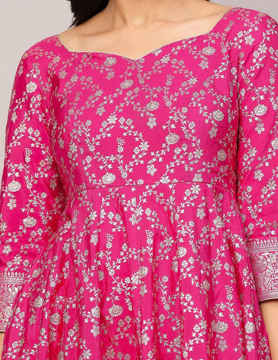 Pink Chanderi Anarkali Kurta