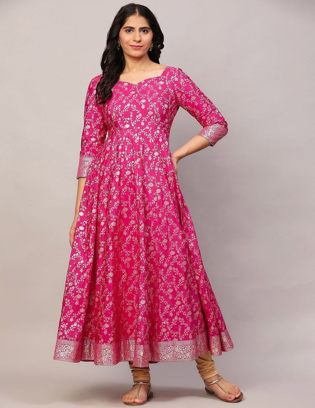 Pink Chanderi Anarkali Kurta