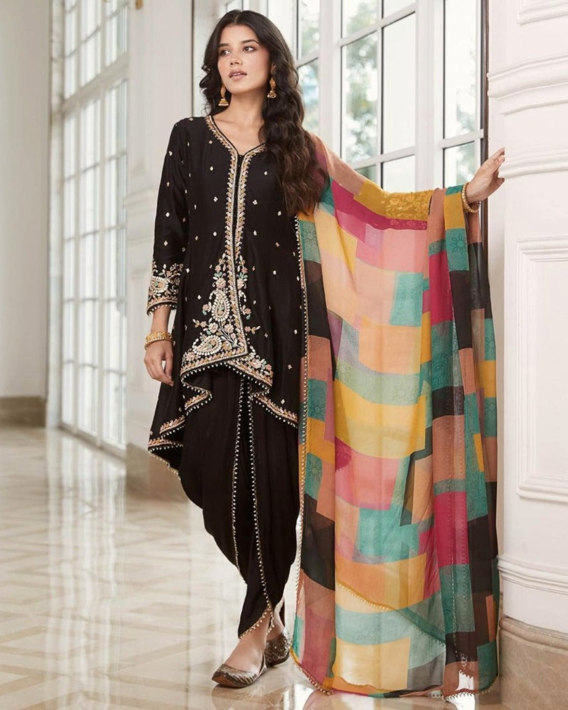 Black Embroidered Sharara Set