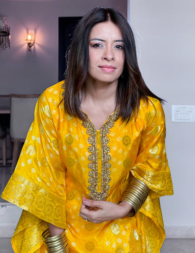 Yellow Art Silk Kaftan