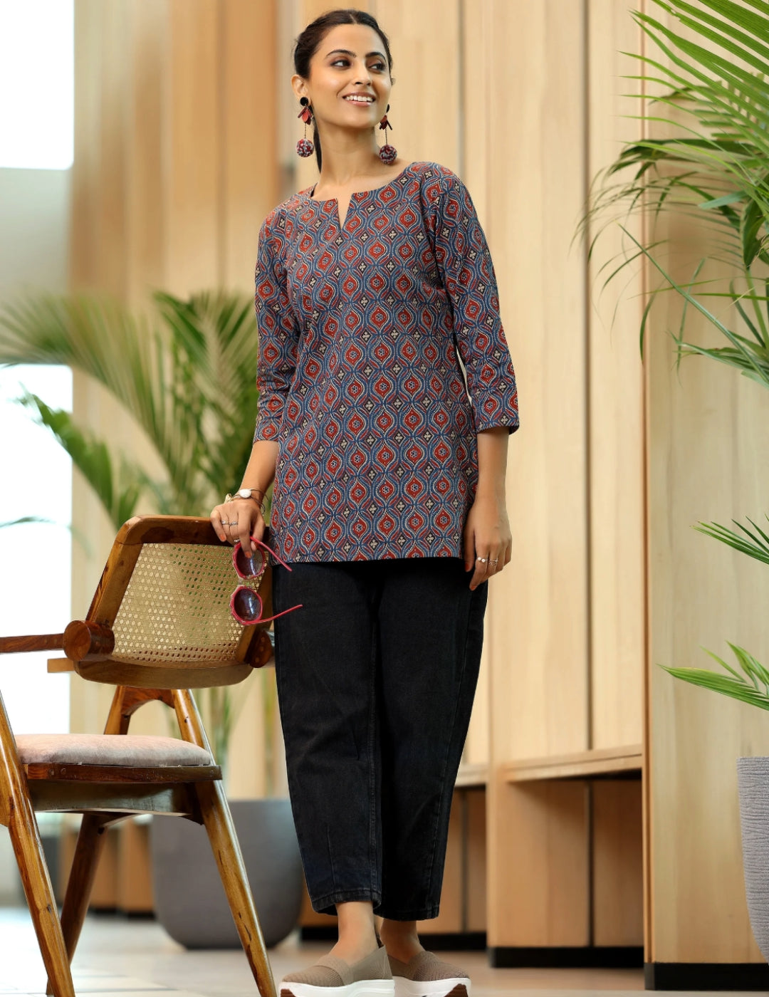 Navy blue printed short kurti