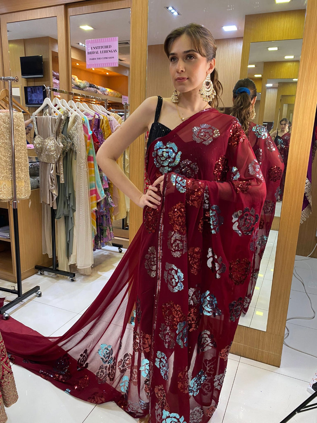 Maroon Sequins Saree