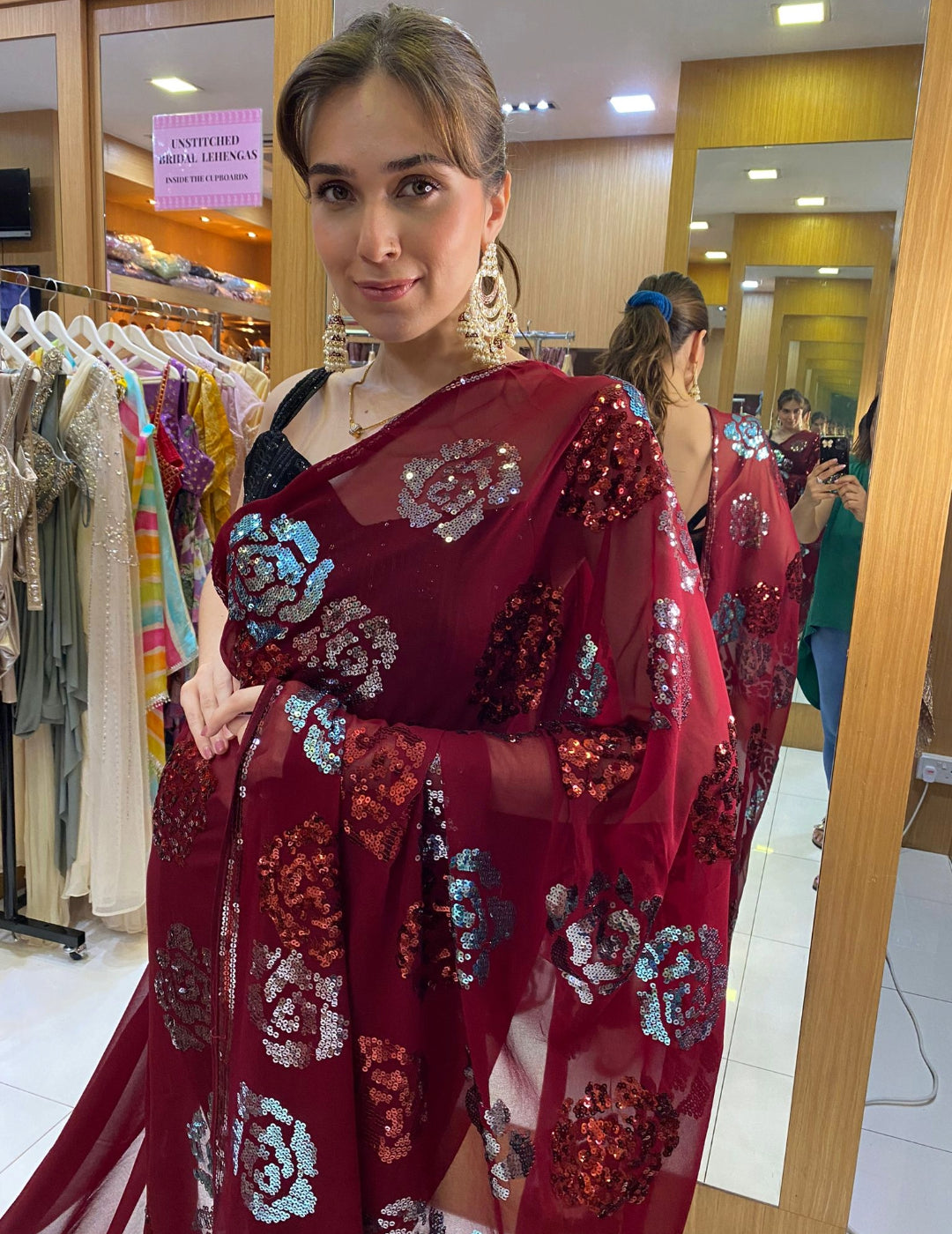 Maroon Sequins Saree