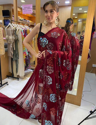 Maroon Sequins Saree