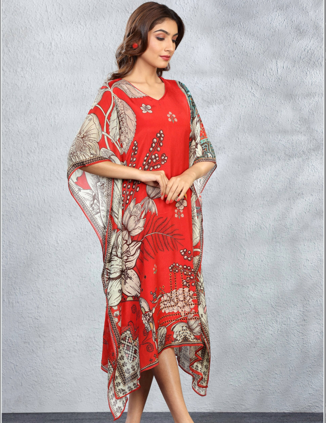 Red Floral Printed Kaftan