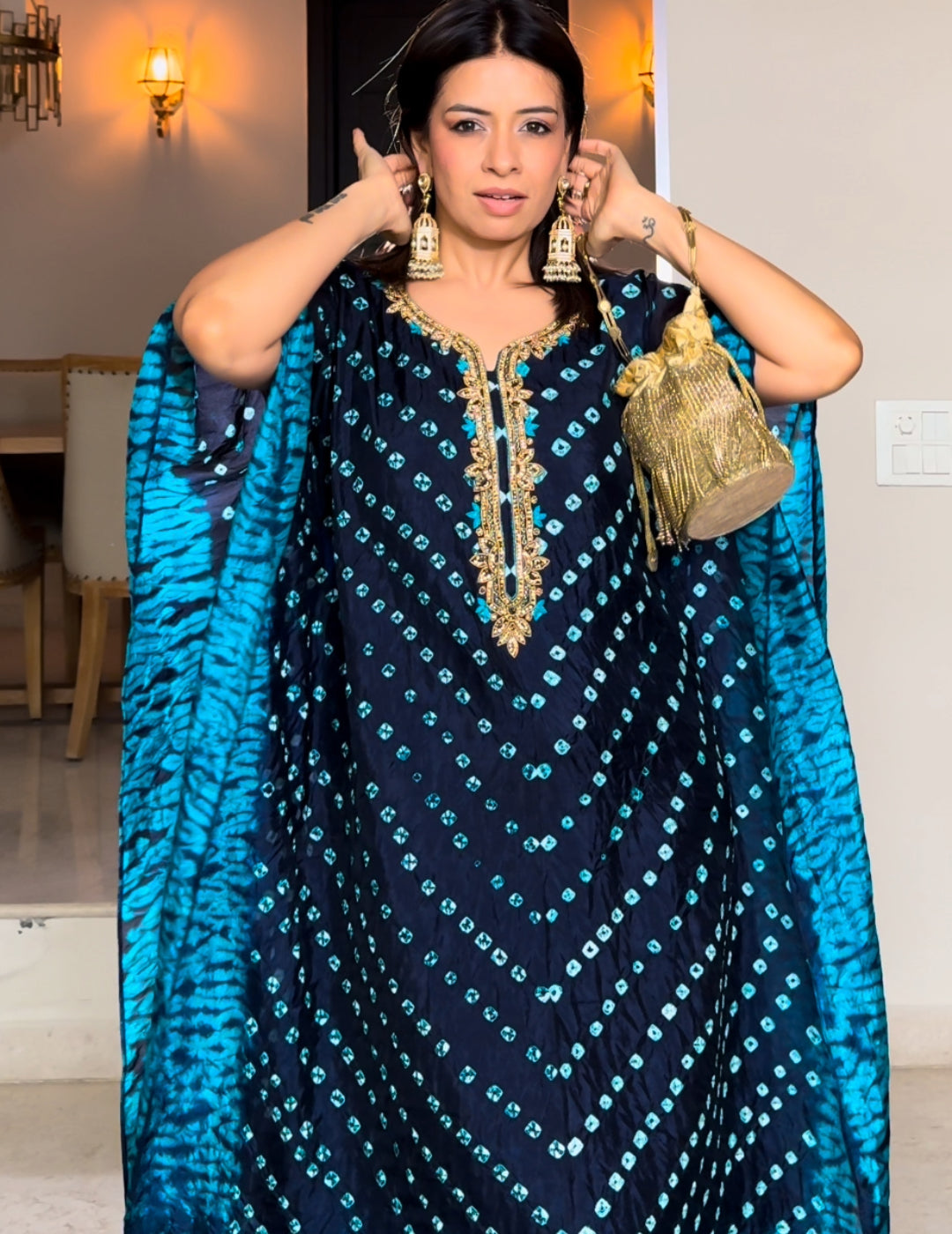 Blue Art Silk Kaftan