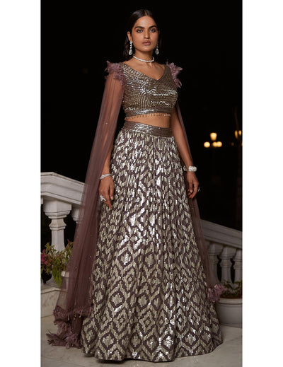 Gold Lehenga Set With Attached Dupatta