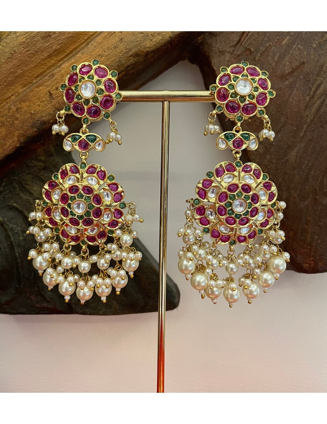 Red & Green Kundan Earrings