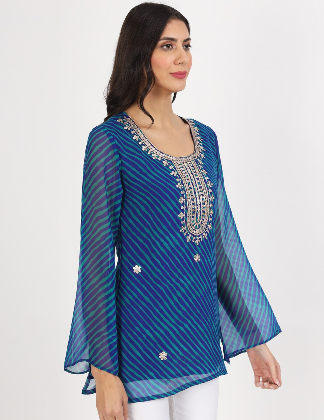 Blue Leheriya Georgette Kurti singapore