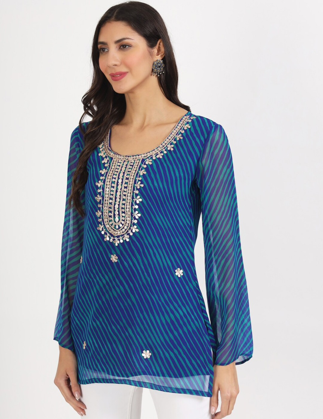 Blue Leheriya Georgette Kurti singapore