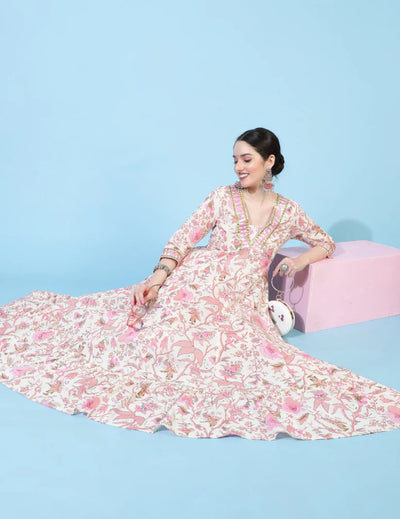 Ivory Floral Anarkali