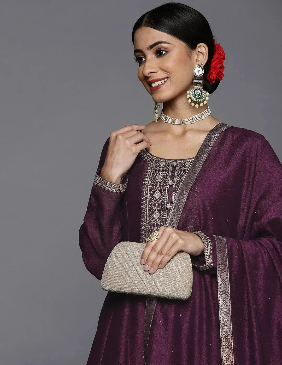 Purple Yoke Design Anarkali Set