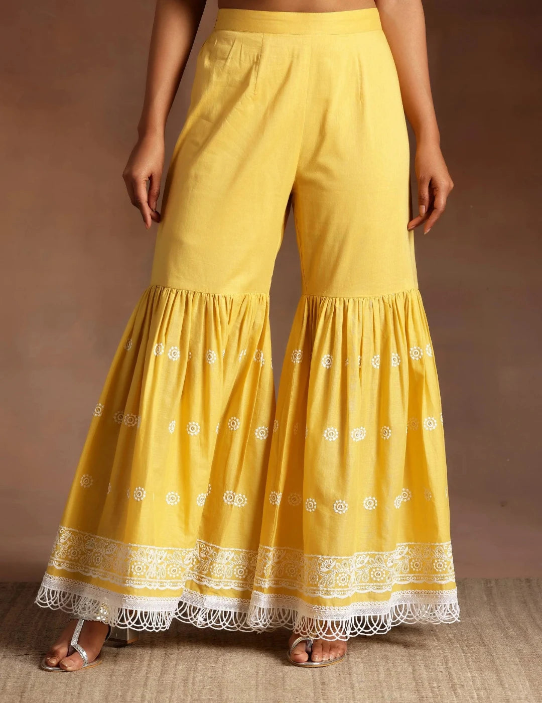 Mustard Embroidered Cotton Straight Suit With Dupatta