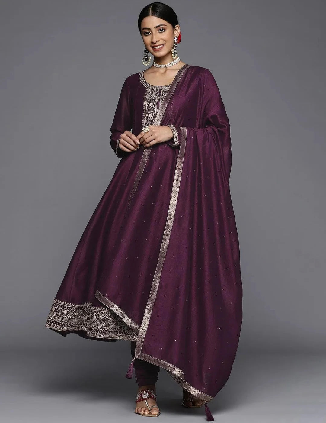 Purple Yoke Design Anarkali Set