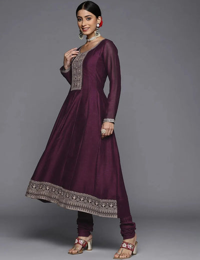 Purple Yoke Design Anarkali Set