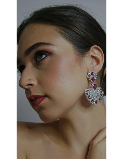 Faux Diamond Pink Stone Studded Dangler Earrings